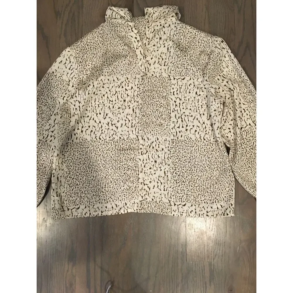 White, Blouse, Pullover, Tiger Pattern, Long Sleeve, Collared Neck, Clothing,
